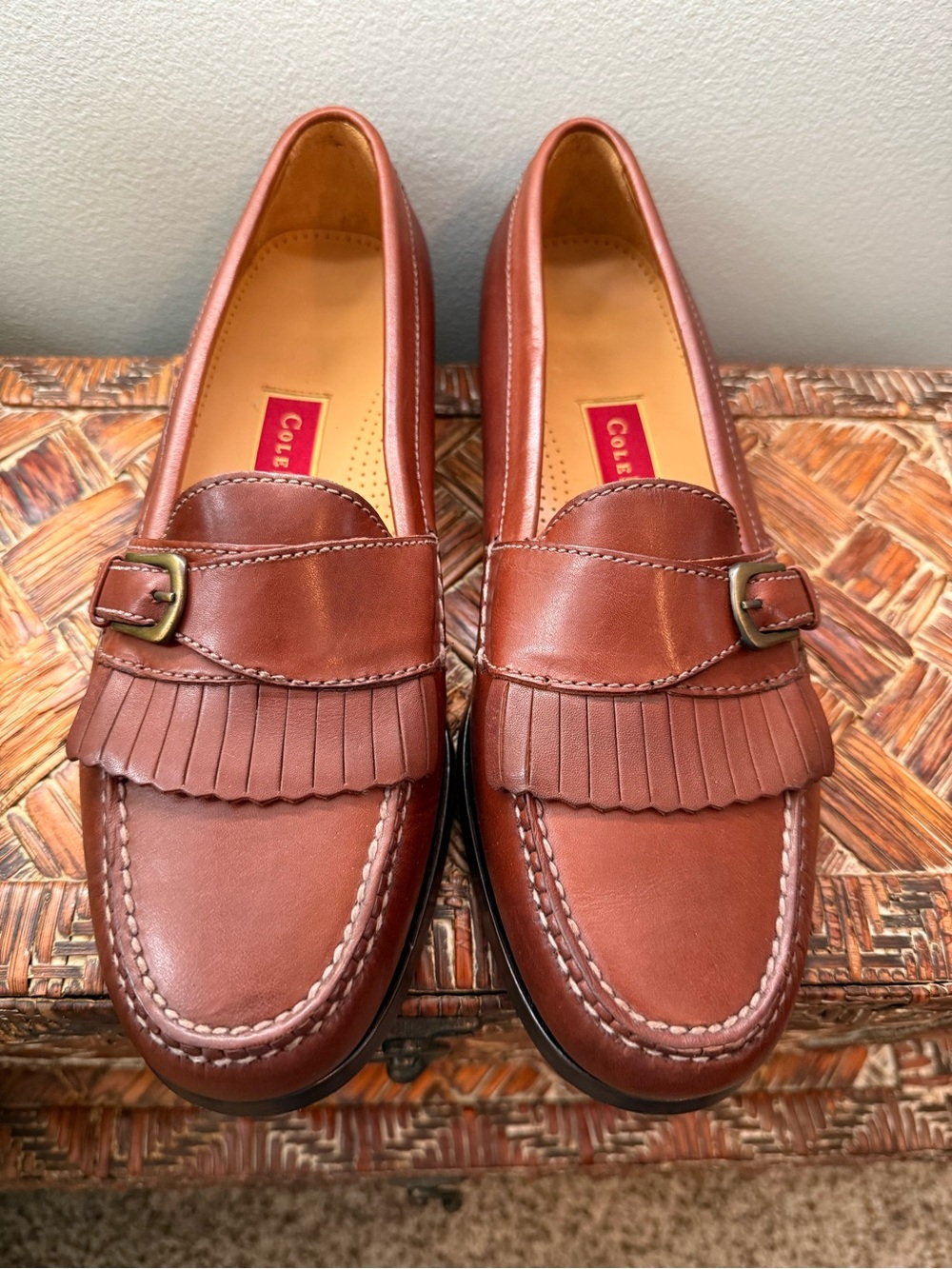 NWOT Cole Haan Men's Brown Leather Kiltie Buckle Loafers Size 9.5 D